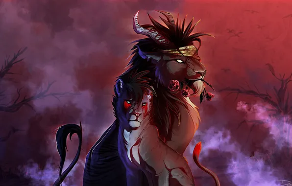 Trees, flowers, birds, fog, blood, roses, predators, Leo