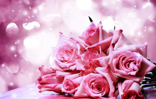 Pink, roses, bouquet, sequins