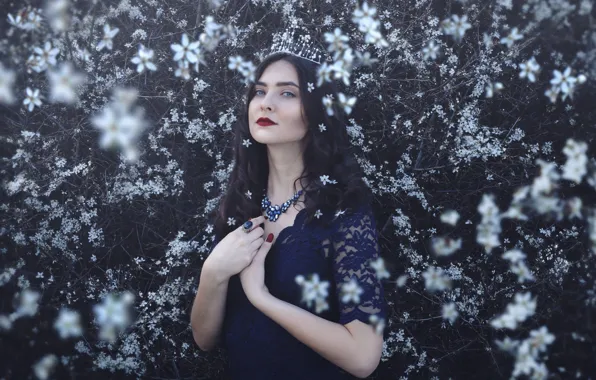 Look, girl, flowers, crown, brunette