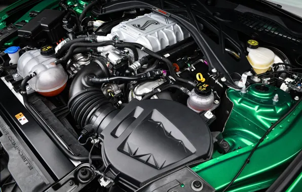 Engine, Mustang, Ford, Shelby, GT500, 2020, V8, Green Hornet