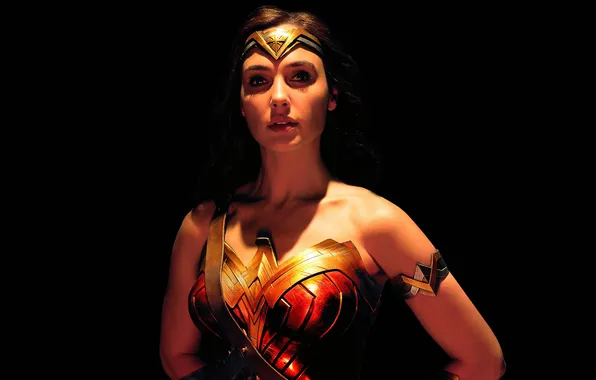 Portrait, beauty, black background, Wonder Woman, comic, DC Comics, Diana, Gal Gadot