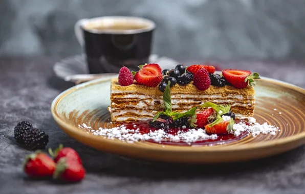 Coffee, cream, dessert, honey, piece, cake, Bagirov Fariz