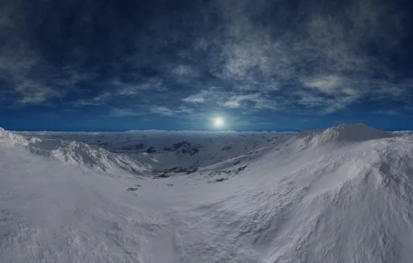 Picture cold, winter, the sky, the sun, mountains, dal, horizon