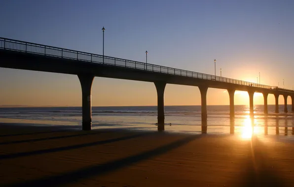 Sea, sunset, bridge