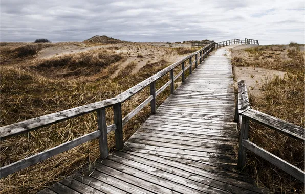 Sand, grass, bridge