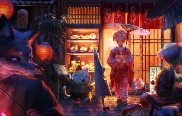 Girl, diner, youkai