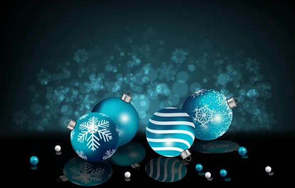 Picture reflection, background, holiday, balls, toy, new year