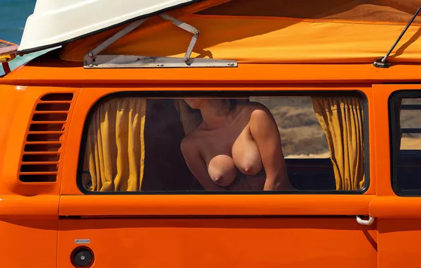 Volkswagen, beach, boobs, model, tattoo, women, nude, blonde