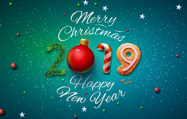 Background, graphics, tree, ball, figures, New year, 2019