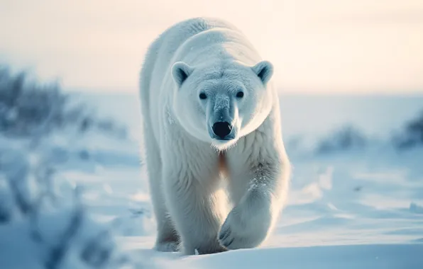 Winter, field, face, light, snow, nature, bear, the snow