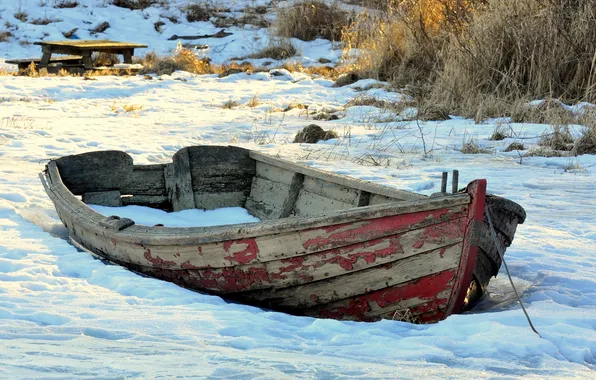 Picture winter, snow, boat