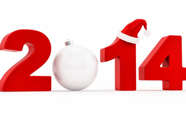 Picture new year, ball, white background, cap, date
