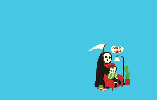 Death, child, minimalism, chair, cactus, braid