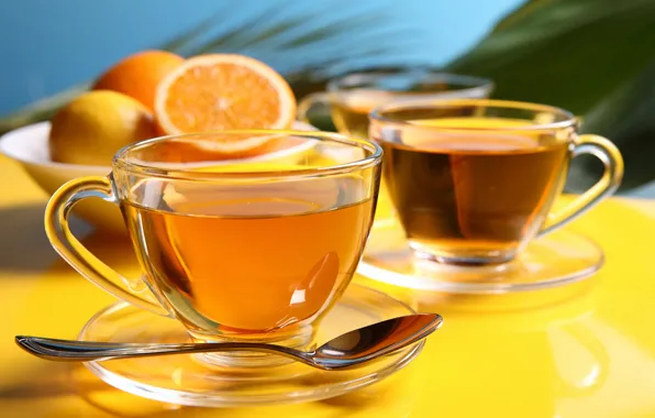 Lemon, tea, spoon, Cup, drink