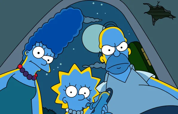 Night, the simpsons, simpsons, Homer, the animated series, Marge, Lisa