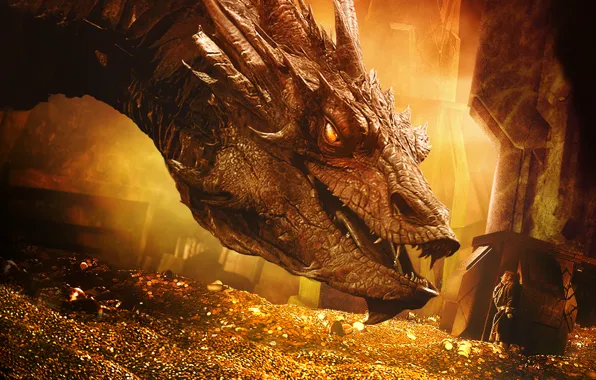 Picture gold, dragon, Smaug, The Hobbit: The Desolation Of Smaug, The Hobbit: The Desolation of Smaug