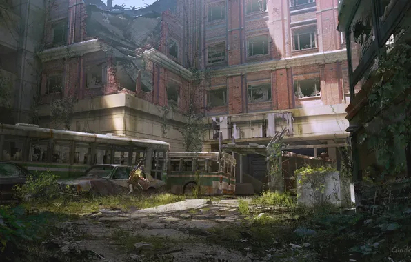 The building, bus, the last of us, Joel, The last of us