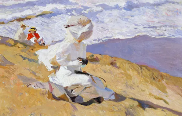 Women, shore, picture, slope, Joaquin Sorolla, To Catch The Moment