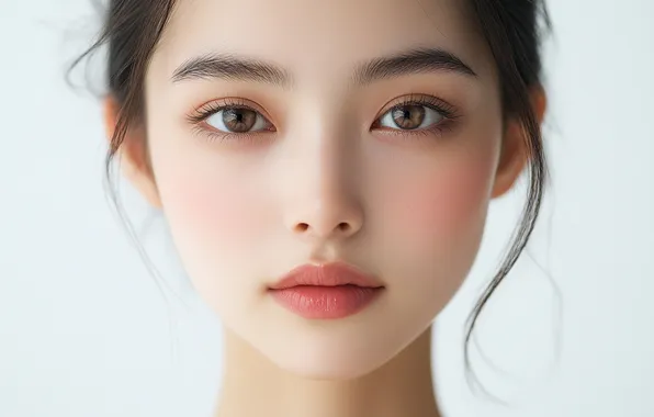 Look, girl, face, portrait, blush, Asian, light background, AI art