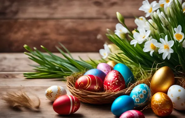 Flowers, holiday, eggs, spring, Easter, socket, painted, eggs