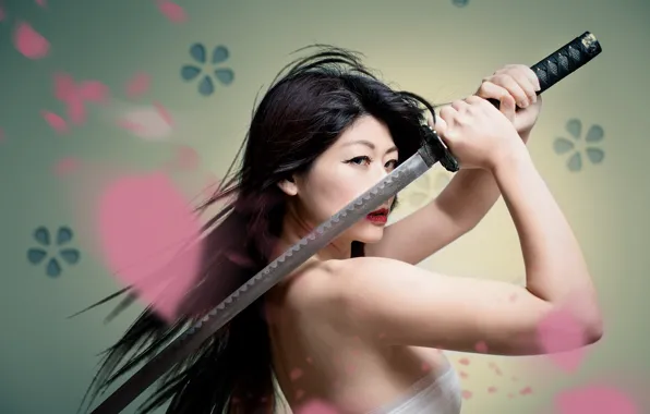 Look, background, model, sword, Asian