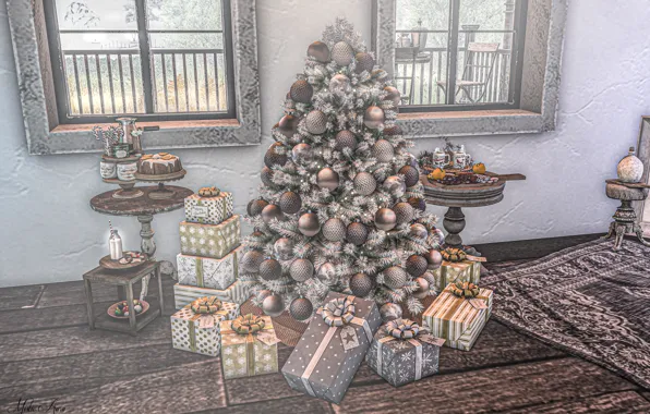Christmas, gifts, New year, tree, render