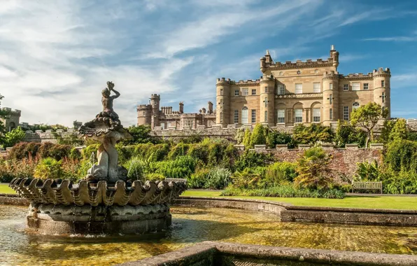 Castle, Scotland, fountain, fortress, Scotland, Culzean Castle, Ayrshire