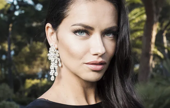 Look, girl, face, earrings, lips, Adriana Lima