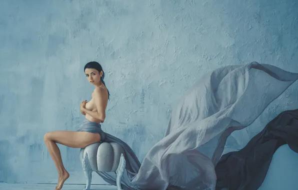 Erotic, chest, look, girl, pose, room, wall, feet