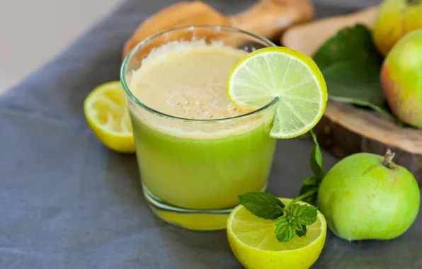 Picture lemon, apples, juice, drink, mint