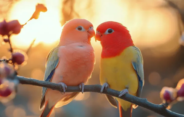 Look, the sun, rays, light, love, birds, yellow, nature