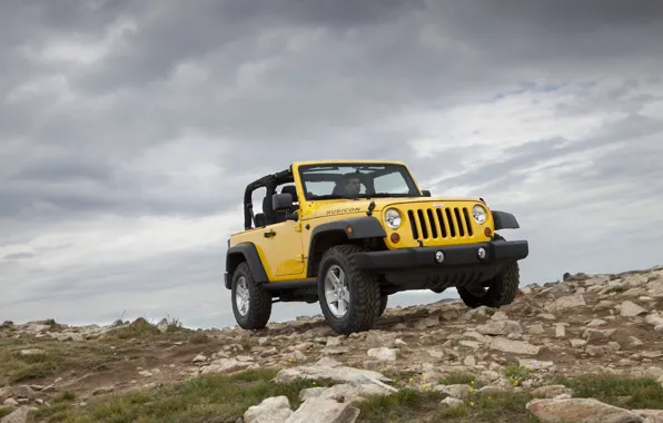 Picture mountains, yellow, jeep, SUV, Jeep Wrangler 2011