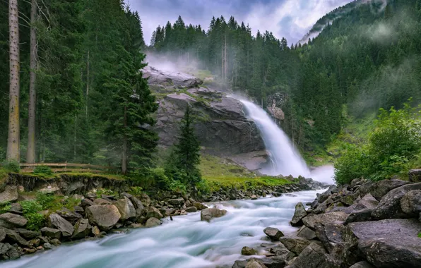 Forest, rock, river, stones, waterfall, stream, Austria, Austria