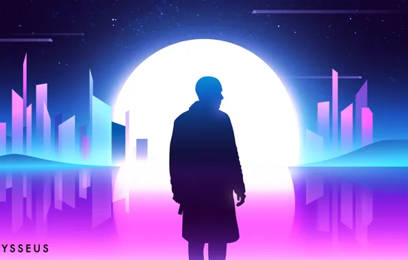 The sun, Night, Music, The city, Silhouette, Tokyo, Fantasy, Art