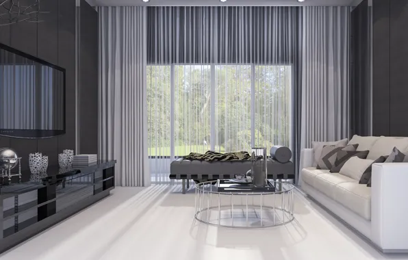 House, sofa, furniture, window, luxury, table, living room