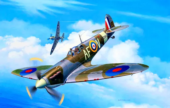 Picture fighter, UK, Supermarine Spitfire, 8x7.69-mm machine guns Browning, Spitfire Mk.IIa, The Rolls-Royce Merlin XII