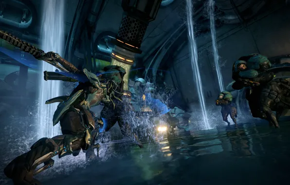 Water, weapons, the game, waterfall, battle, soldiers, armor, jet