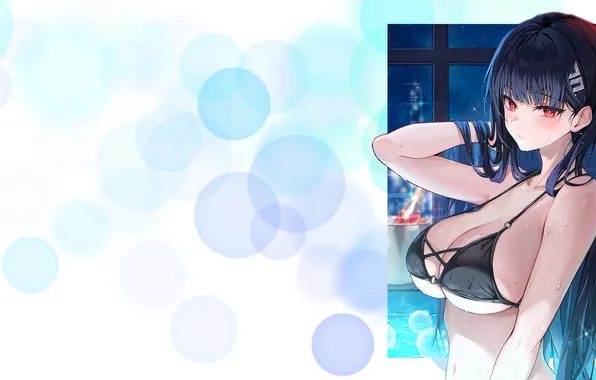 Girl, hot, sexy, wet, pool, long hair, boobs, anime