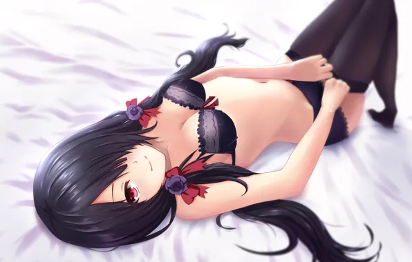 Picture girl, brunette, art, Black lingerie