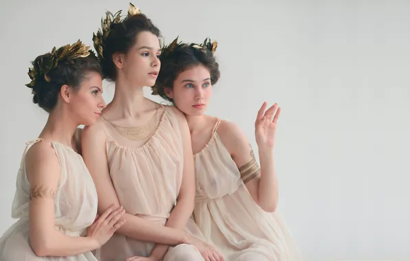 Look, girls, dress, wreaths, the Greeks