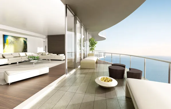 Design, style, room, sofa, the ocean, white, view, height