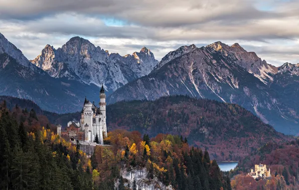 Autumn, landscape, mountains, nature, castle, rocks, Germany, Bayern
