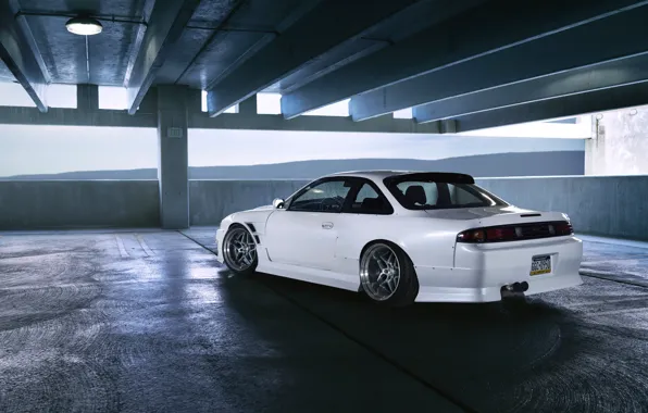 Picture car, Nissan, white, tuning, silvia, parking, S14