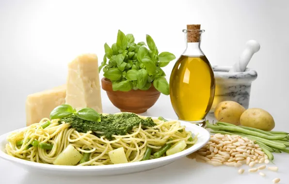 Oil, cheese, Parmesan, pasta, beans, Basil