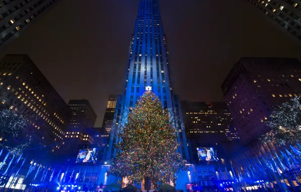 The sky, New York, Lights, Night, New Year, Skyscrapers, USA, USA