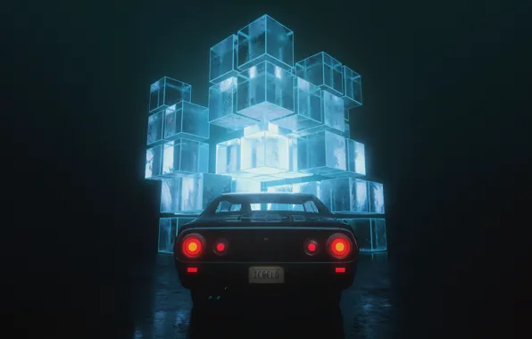 Auto, Machine, Cubes, Cuba, Car, Ice, Render, Fiction