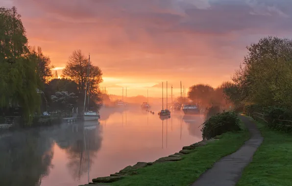 Boats, morning, pond