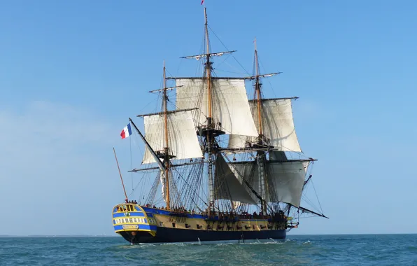 Sea, Flag, Sails, French Navy, Mast, 32 gun sailing frigate class Concorde, The Frigate Hermione, …