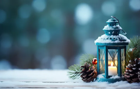 Winter, snow, night, Christmas, lantern, New year, Christmas, night