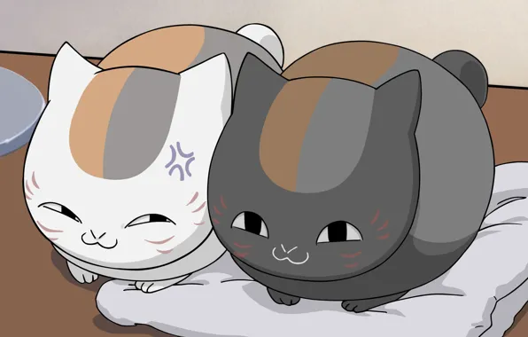 Cats, anime, black, white, grey, Kawai, two, sitting